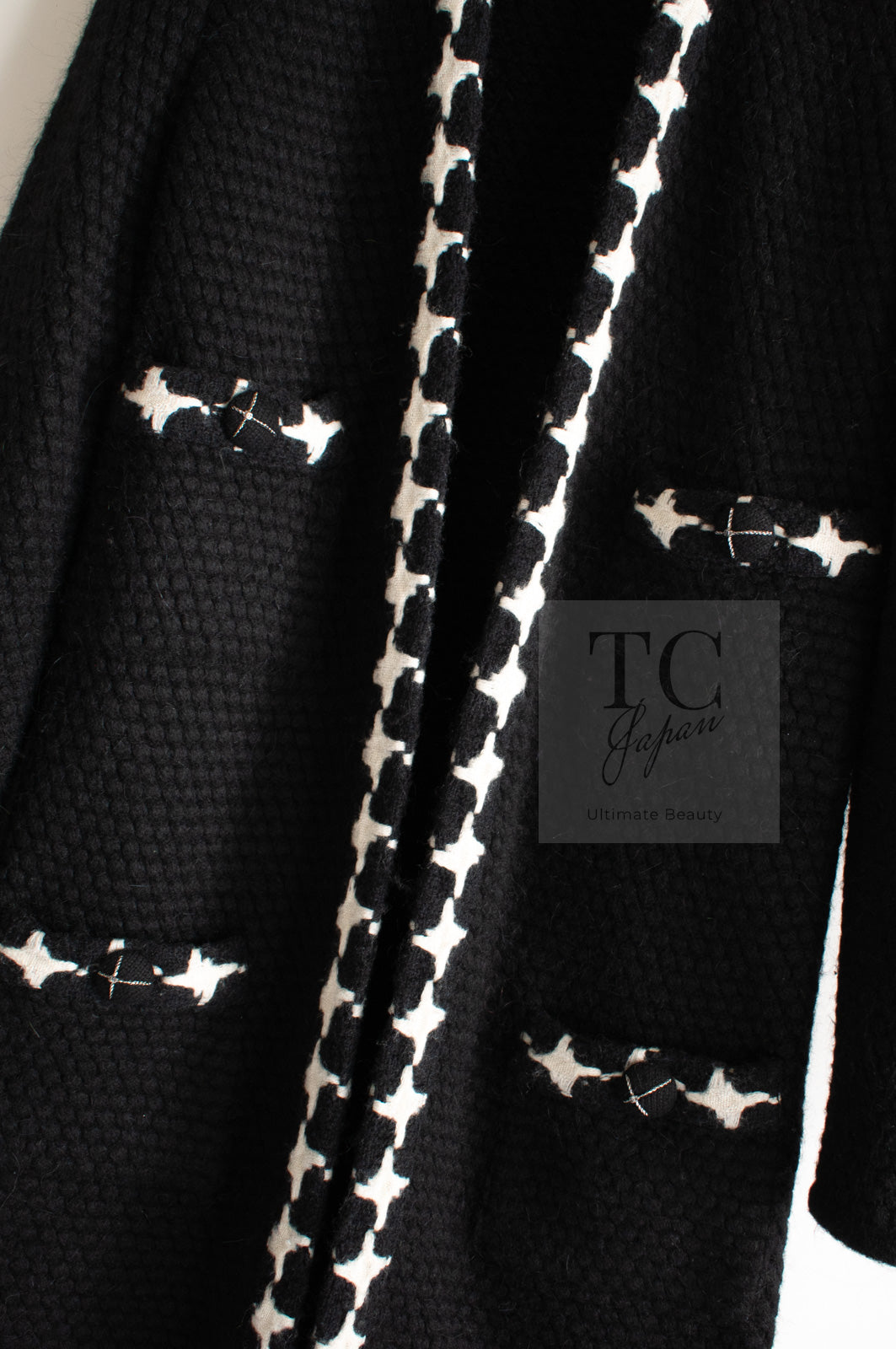 CHANEL 07A Black Cashmere Wool Angora Knit Cardigan Coat 36 38 シャネル ブラック カシミヤ ウール アンゴラ ニット コート カーディガン 即発