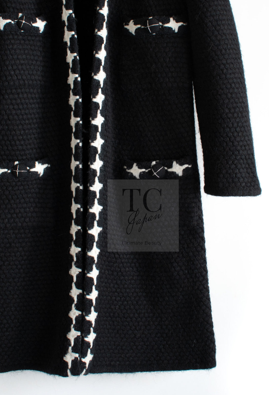 CHANEL 07A Black Cashmere Wool Angora Knit Cardigan Coat 36 38 シャネル ブラック カシミヤ ウール アンゴラ ニット コート カーディガン 即発
