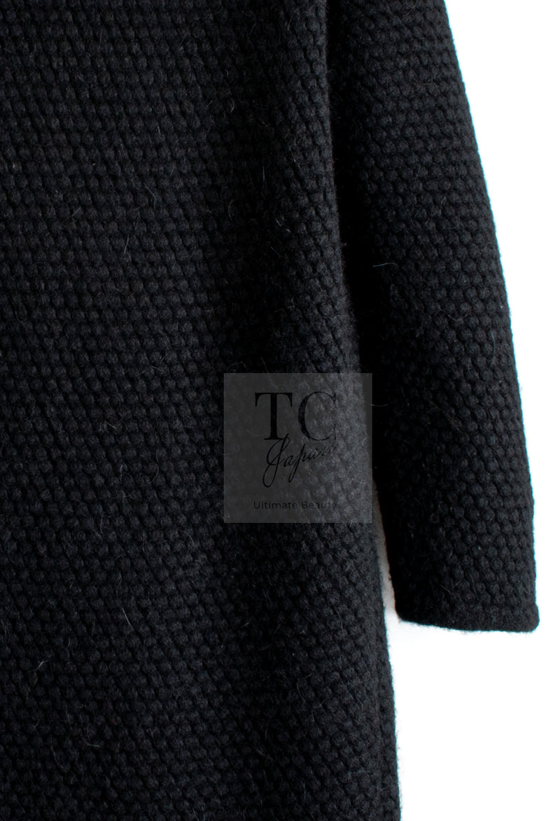 CHANEL 07A Black Cashmere Wool Angora Knit Cardigan Coat 36 38 シャネル ブラック カシミヤ ウール アンゴラ ニット コート カーディガン 即発