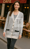 CHANEL 13B Light Gray Ivory Cashmere Knit Cardigan 36 38 シャネル ライトグレー アイボリー ココボタン カシミア100% ニット カーディガン 即発