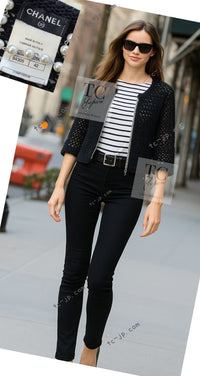 CHANEL 11S Black CC Chain Cotton Knit Cardigan 40 42 シャネル ブラック CC チェーン コットン ニット カーディガン 即発