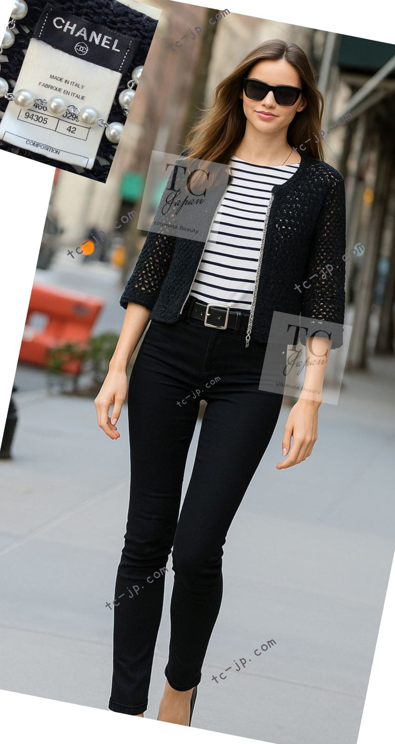 CHANEL 11S Black CC Chain Cotton Knit Cardigan 40 42 シャネル ブラック CC チェーン コットン ニット カーディガン 即発