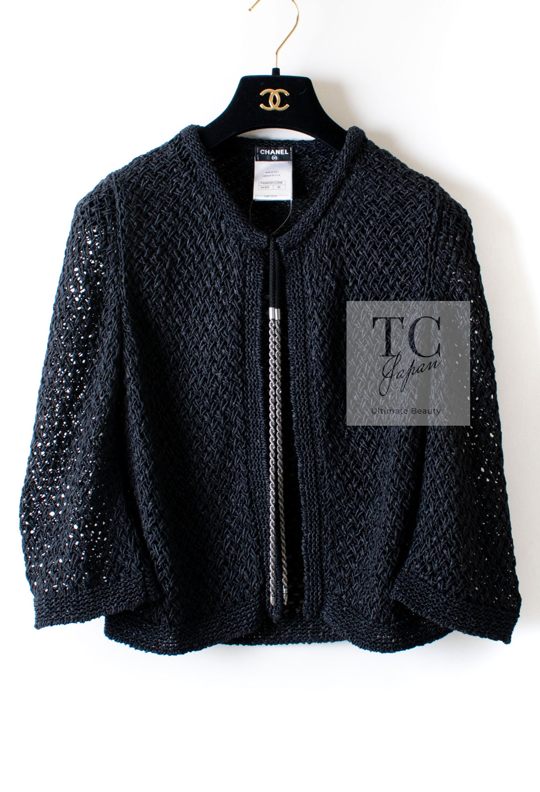 CHANEL 11S Black CC Chain Cotton Knit Cardigan 40 42 シャネル ブラック CC チェーン コットン ニット カーディガン 即発
