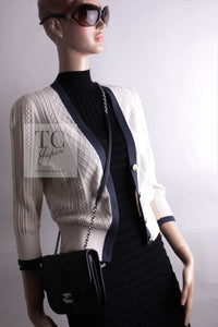 CHANEL 13C Beige Ivory Navy Cotton Knit Cardigan 38 40 シャネル ベージュ アイボリー ネイビー コットン ニット カーディガン 即発