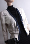 CHANEL 13C Beige Ivory Navy Cotton Knit Cardigan 38 40 シャネル ベージュ アイボリー ネイビー コットン ニット カーディガン 即発