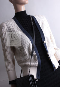 CHANEL 13C Beige Ivory Navy Cotton Knit Cardigan 38 40 シャネル ベージュ アイボリー ネイビー コットン ニット カーディガン 即発