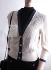 CHANEL 13C Beige Ivory Navy Cotton Knit Cardigan 38 40 シャネル ベージュ アイボリー ネイビー コットン ニット カーディガン 即発
