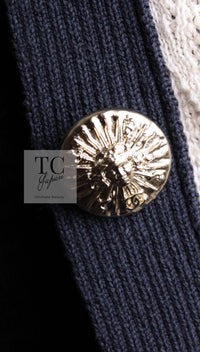 CHANEL 13C Beige Ivory Navy Cotton Knit Cardigan 38 40 シャネル ベージュ アイボリー ネイビー コットン ニット カーディガン 即発