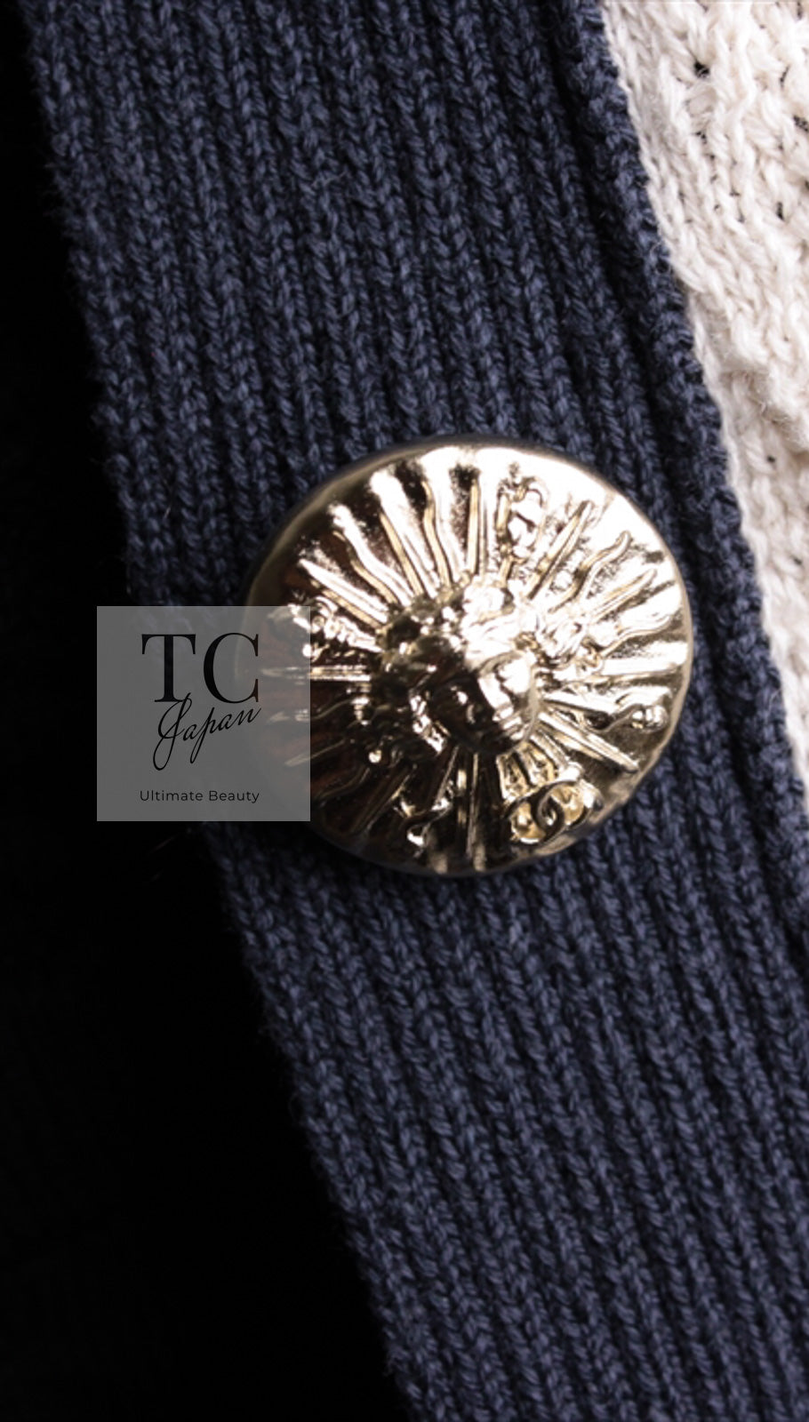 CHANEL 13C Beige Ivory Navy Cotton Knit Cardigan 38 40 シャネル ベージュ アイボリー ネイビー コットン ニット カーディガン 即発