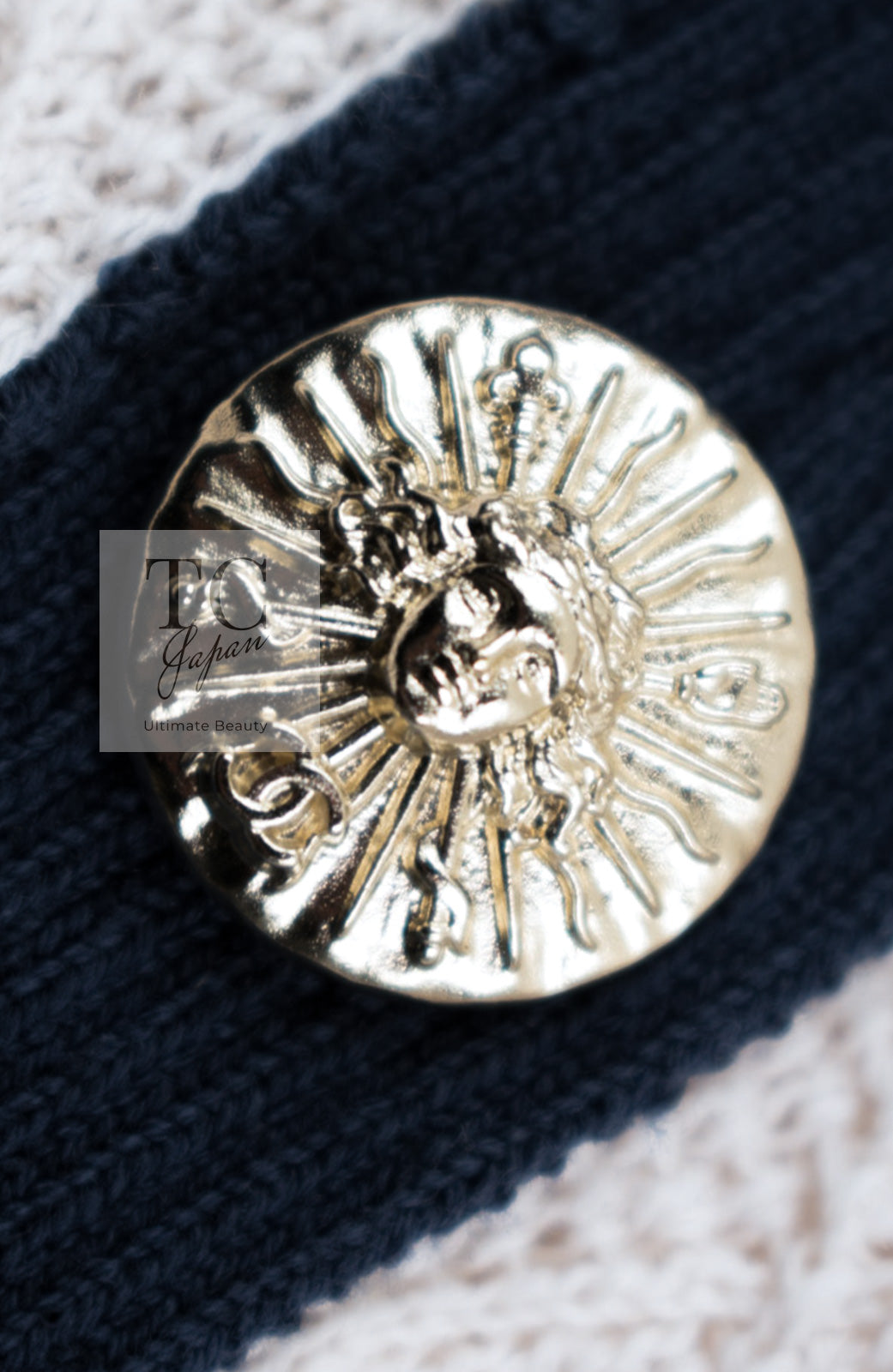 CHANEL 13C Beige Ivory Navy Cotton Knit Cardigan 38 40 シャネル ベージュ アイボリー ネイビー コットン ニット カーディガン 即発