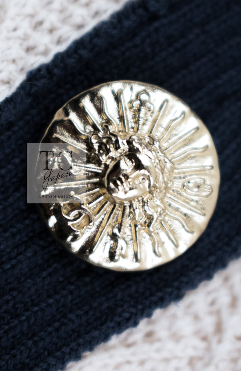 CHANEL 13C Beige Ivory Navy Cotton Knit Cardigan 38 40 シャネル ベージュ アイボリー ネイビー コットン ニット カーディガン 即発