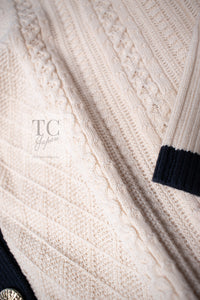 CHANEL 13C Beige Ivory Navy Cotton Knit Cardigan 38 40 シャネル ベージュ アイボリー ネイビー コットン ニット カーディガン 即発