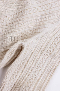 CHANEL 13C Beige Ivory Navy Cotton Knit Cardigan 38 40 シャネル ベージュ アイボリー ネイビー コットン ニット カーディガン 即発