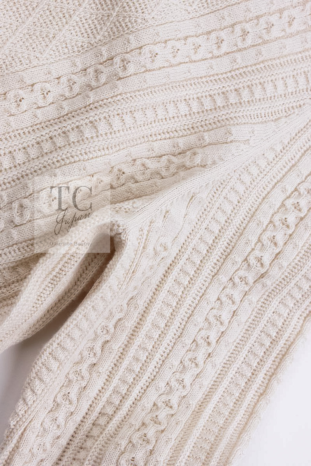 CHANEL 13C Beige Ivory Navy Cotton Knit Cardigan 38 40 シャネル ベージュ アイボリー ネイビー コットン ニット カーディガン 即発