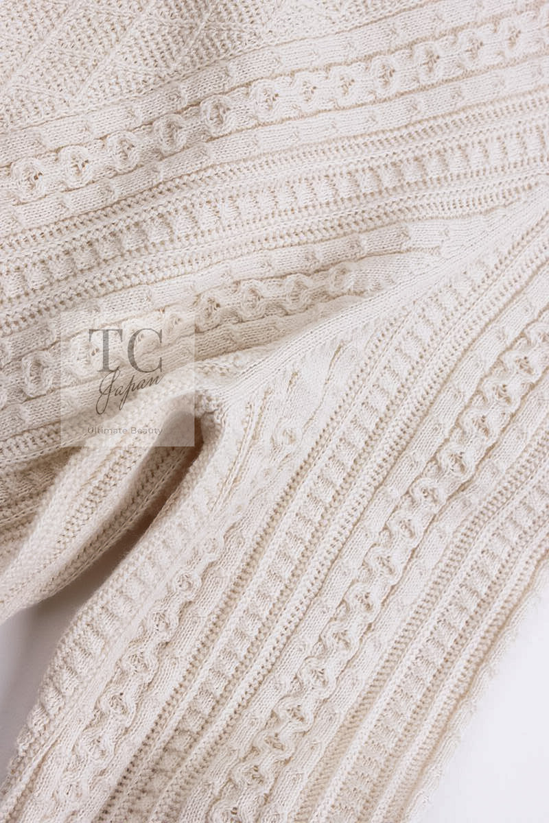 CHANEL 13C Beige Ivory Navy Cotton Knit Cardigan 38 40 シャネル ベージュ アイボリー ネイビー コットン ニット カーディガン 即発