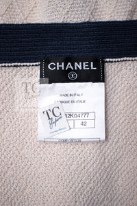 CHANEL 13C Beige Ivory Navy Cotton Knit Cardigan 38 40 シャネル ベージュ アイボリー ネイビー コットン ニット カーディガン 即発
