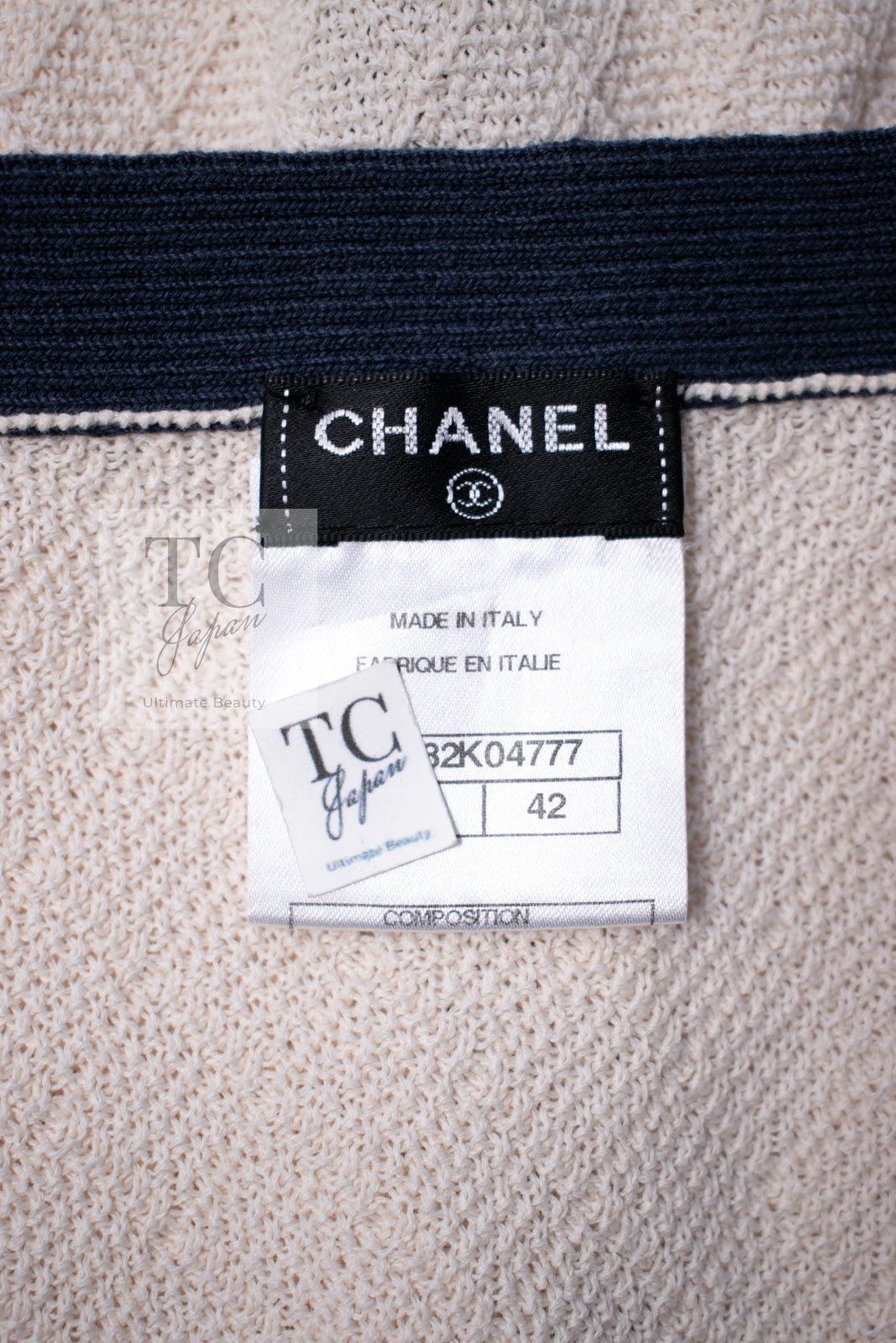 CHANEL 13C Beige Ivory Navy Cotton Knit Cardigan 38 40 シャネル ベージュ アイボリー ネイビー コットン ニット カーディガン 即発