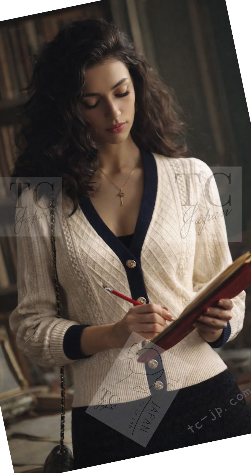 CHANEL 13C Beige Ivory Navy Cotton Knit Cardigan 38 40 シャネル ベージュ アイボリー ネイビー コットン ニット カーディガン 即発