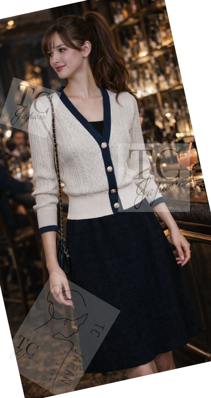 CHANEL 13C Beige Ivory Navy Cotton Knit Cardigan 38 40 シャネル ベージュ アイボリー ネイビー コットン ニット カーディガン 即発