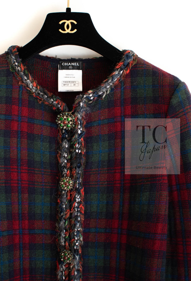 CHANEL 13PF Red Green Blue Gripoix Button Cashmere Cardigan 38 シャネル レッド グリーン ブルー グリポワ 宝石 ボタン カシミア カーディガン 即発