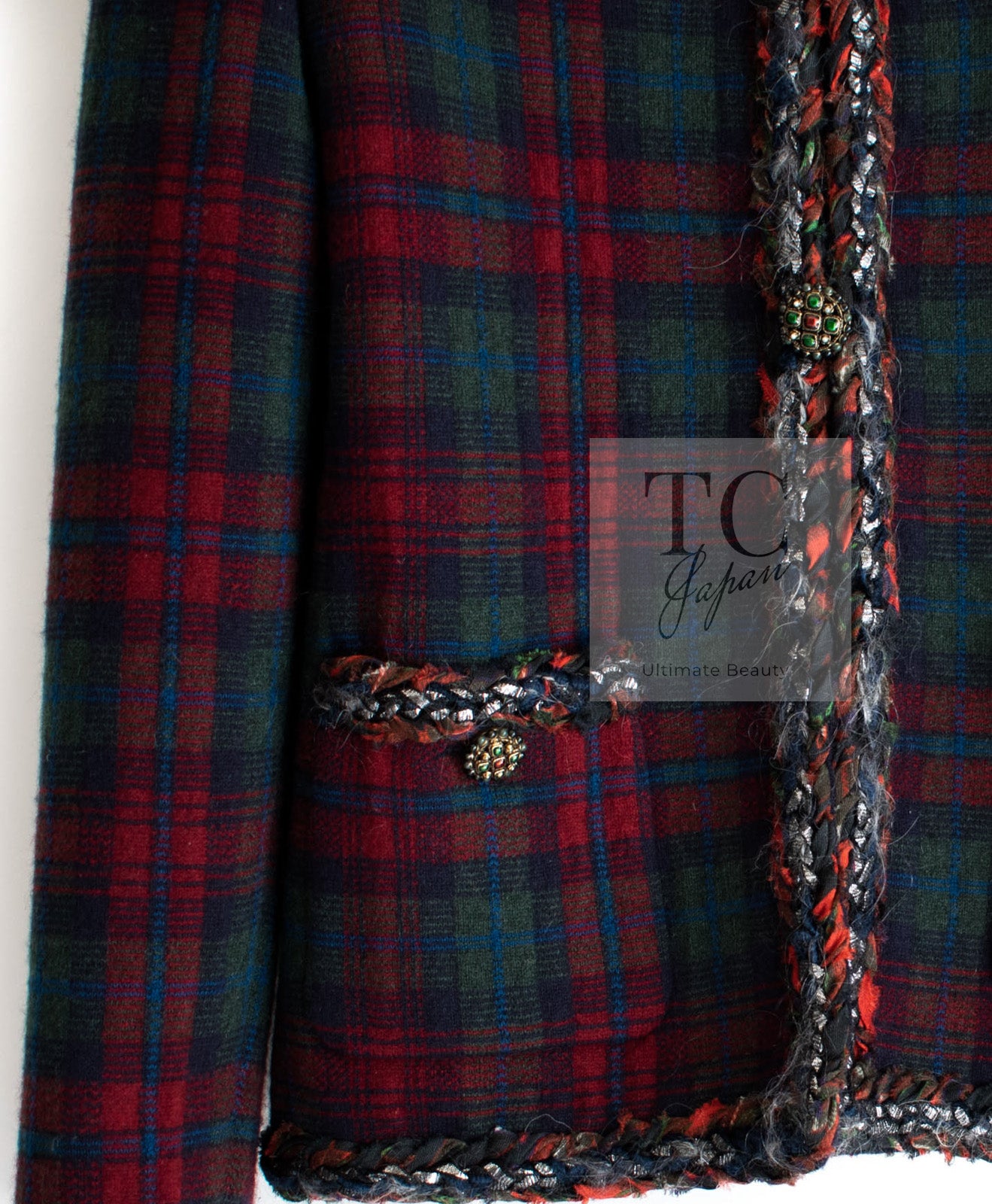 CHANEL 13PF Red Green Blue Gripoix Button Cashmere Cardigan 38 シャネル レッド グリーン ブルー グリポワ 宝石 ボタン カシミア カーディガン 即発