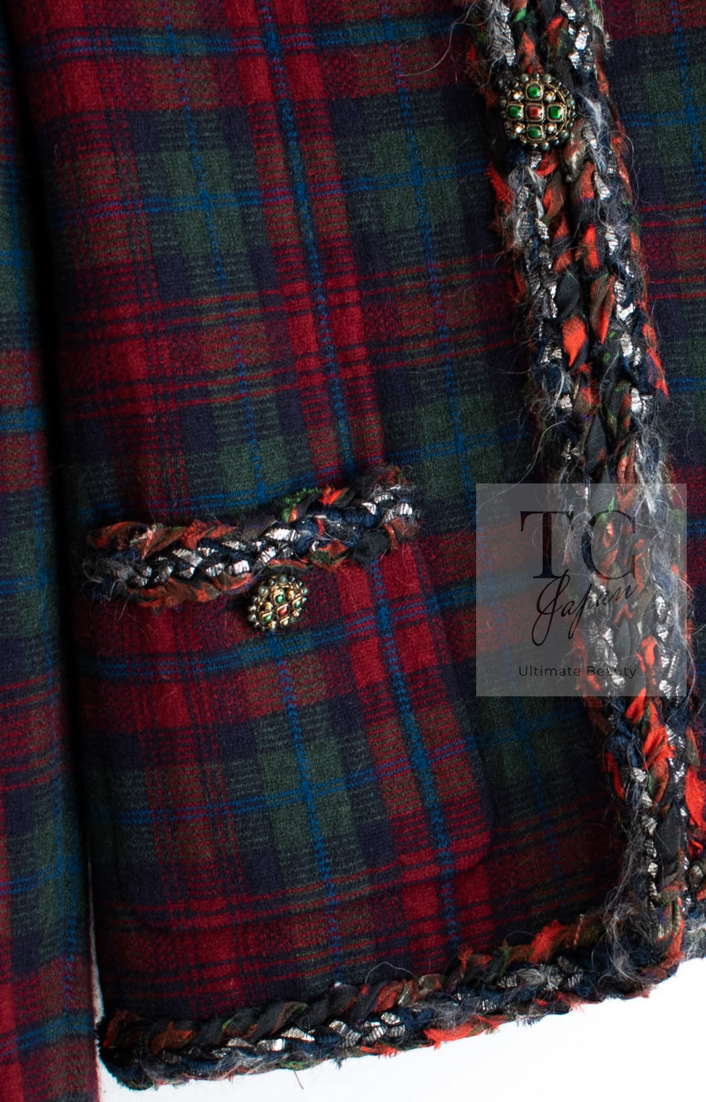 CHANEL 13PF Red Green Blue Gripoix Button Cashmere Cardigan 38 シャネル レッド グリーン ブルー グリポワ 宝石 ボタン カシミア カーディガン 即発
