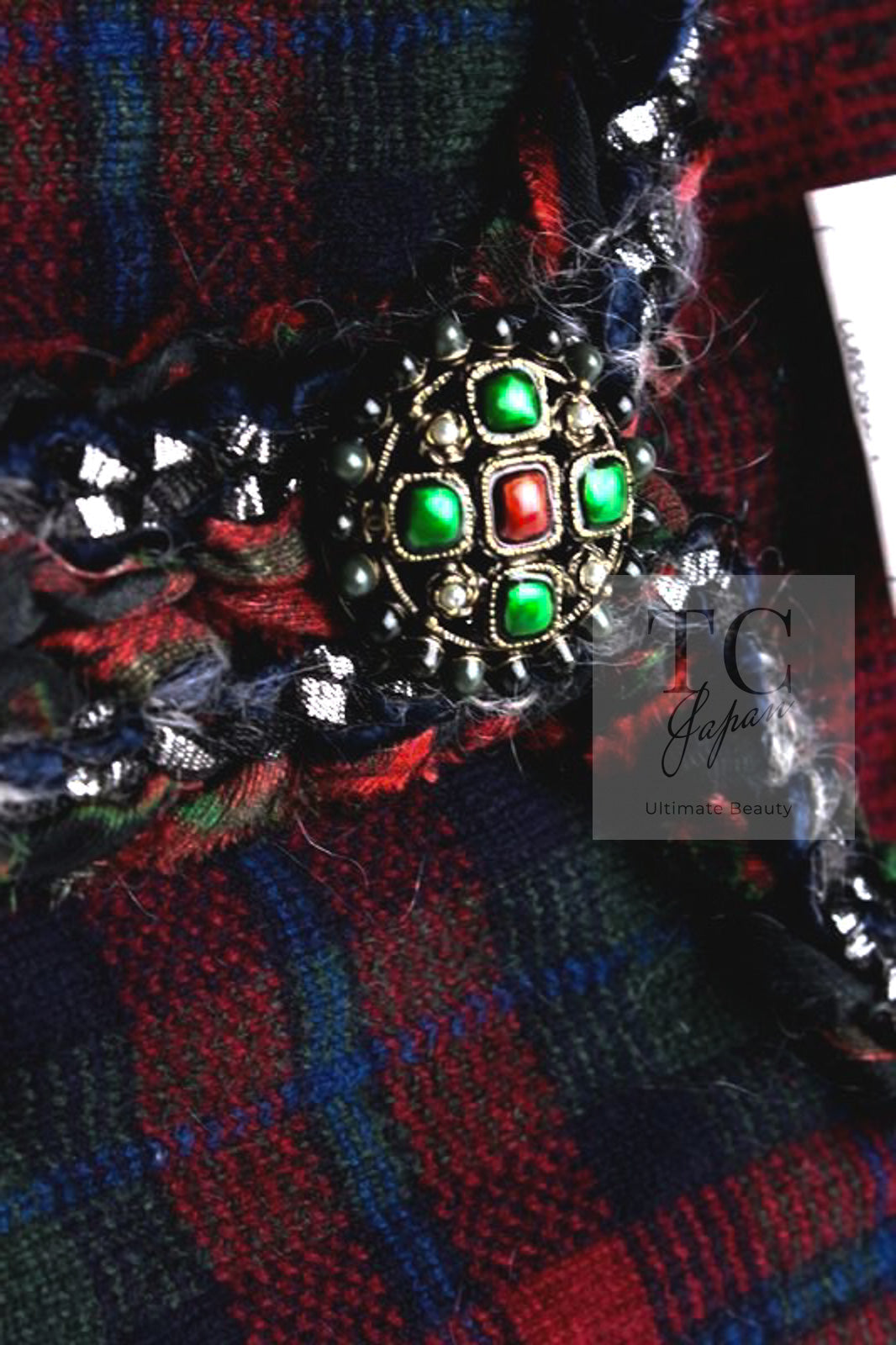 CHANEL 13PF Red Green Blue Gripoix Button Cashmere Cardigan 38 シャネル レッド グリーン ブルー グリポワ 宝石 ボタン カシミア カーディガン 即発
