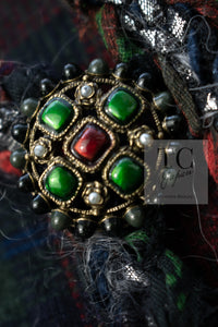CHANEL 13PF Red Green Blue Gripoix Button Cashmere Cardigan 38 シャネル レッド グリーン ブルー グリポワ 宝石 ボタン カシミア カーディガン 即発