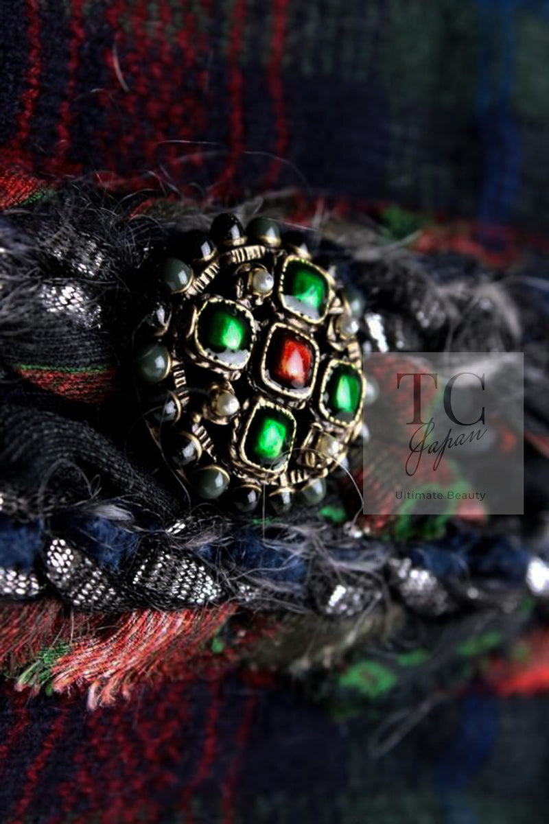 CHANEL 13PF Red Green Blue Gripoix Button Cashmere Cardigan 38 シャネル レッド グリーン ブルー グリポワ 宝石 ボタン カシミア カーディガン 即発