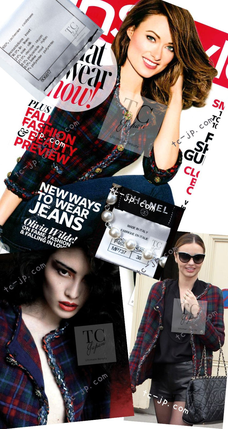 CHANEL 13PF Red Green Blue Gripoix Button Cashmere Cardigan 38 シャネル レッド グリーン ブルー グリポワ 宝石 ボタン カシミア カーディガン 即発