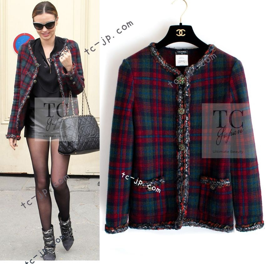 CHANEL 13PF Red Green Blue Gripoix Button Cashmere Cardigan 38 シャネル レッド グリーン ブルー グリポワ 宝石 ボタン カシミア カーディガン 即発