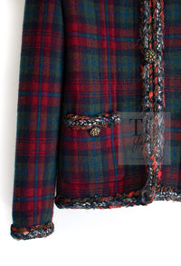 CHANEL 13PF Red Green Tartan Gripoix Button Cashmere Cardigan 40 シャネル レッド グリーン タータンチェック グリポワ 宝石 ボタン カシミア カーディガン 即発