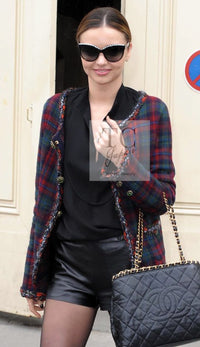 CHANEL 13PF Red Green Tartan Gripoix Button Cashmere Cardigan 40 シャネル レッド グリーン タータンチェック グリポワ 宝石 ボタン カシミア カーディガン 即発