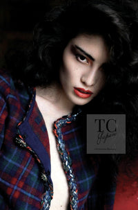 CHANEL 13PF Red Green Tartan Gripoix Button Cashmere Cardigan 40 シャネル レッド グリーン タータンチェック グリポワ 宝石 ボタン カシミア カーディガン 即発