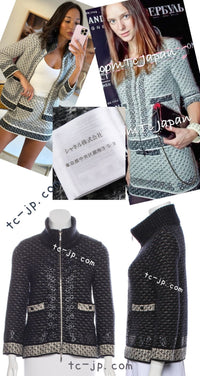 CHANEL 10A Dark Navy Mohair Silk Cashmere Zipper Cardigan 38 シャネル ダークネイビー モヘア シルク カシミア ジッパー カーディガン 即発