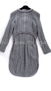 CHANEL 08A Gray Cashmere Beads Trim Knit Tops Skrit Dress 34 36  シャネル グレー カシミヤ ビーズ トリム ニット スカート トップス ワンピース