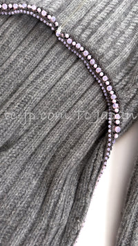 CHANEL 08A Gray Cashmere Beads Trim Knit Tops Skrit Dress 34 36  シャネル グレー カシミヤ ビーズ トリム ニット スカート トップス ワンピース