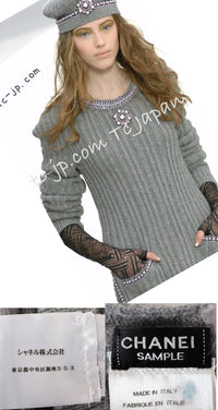 CHANEL 08A Gray Cashmere Beads Trim Knit Tops Skrit Dress 34 36  シャネル グレー カシミヤ ビーズ トリム ニット スカート トップス ワンピース