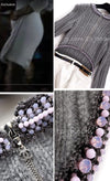 CHANEL 08A Gray Cashmere Beads Trim Knit Tops Skrit Dress 34 36  シャネル グレー カシミヤ ビーズ トリム ニット スカート トップス ワンピース