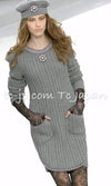 CHANEL 08A Gray Cashmere Beads Trim Knit Tops Skrit Dress 34 36  シャネル グレー カシミヤ ビーズ トリム ニット スカート トップス ワンピース