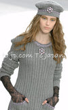 CHANEL 08A Gray Cashmere Beads Trim Knit Tops Skrit Dress 34 36  シャネル グレー カシミヤ ビーズ トリム ニット スカート トップス ワンピース