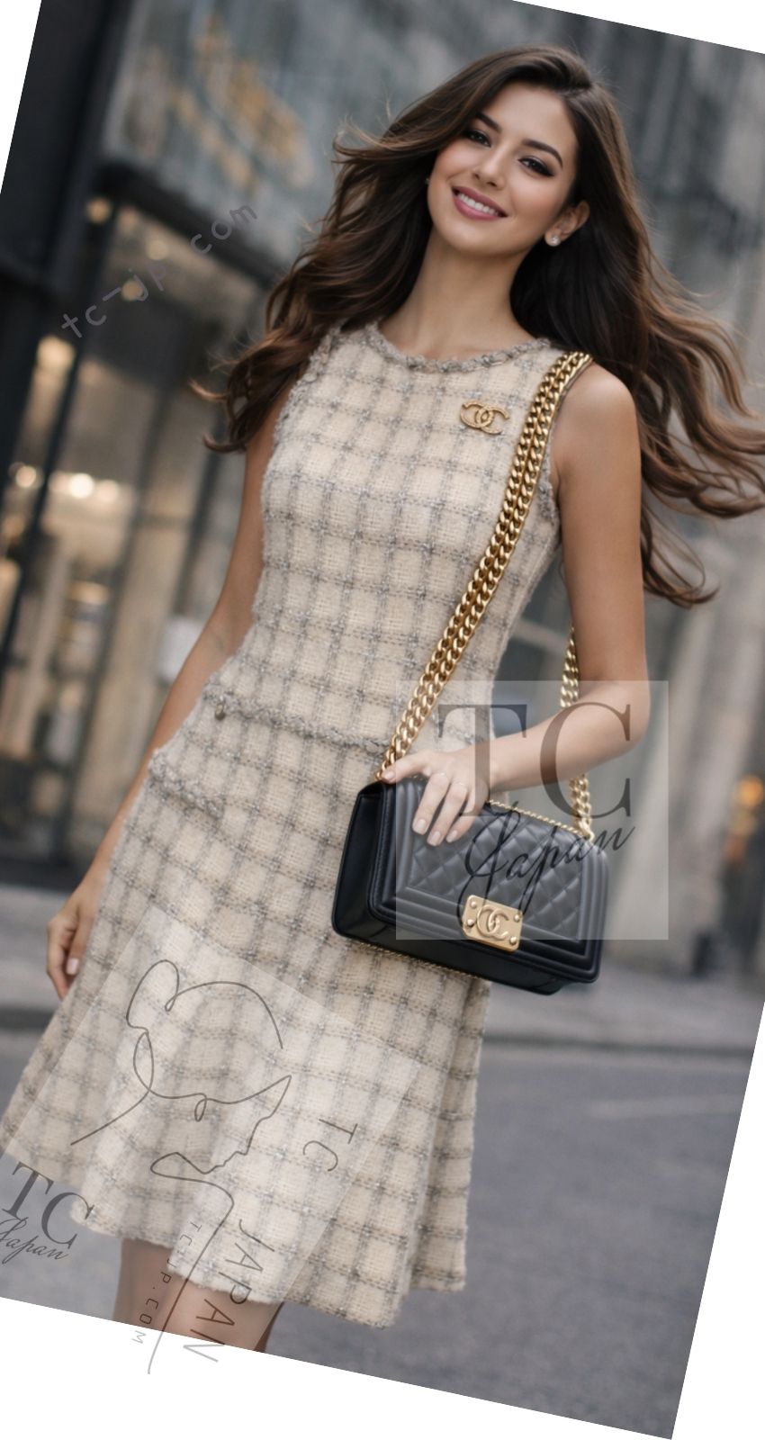 CHANEL 11A $6K Uma Thurman ivory Wool Gold Chain Trimming Dress 34 36 38 シャネル アイボリー ウール チェーン トリム ワンピース 即発