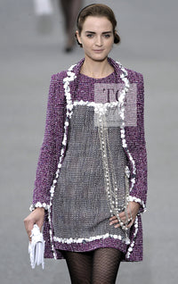 CHANEL 09S Purple Cotton Wool Tweed Sequin Trim Coat 44 46 シャネル パープル コットン ウール ツイード スパンコール トリム コート 即発