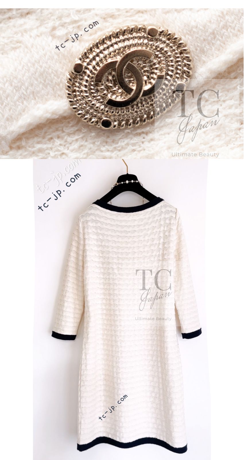シャネル ワンピース CHANEL アイボリー ジャージ カシミア混