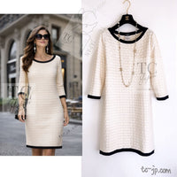 CHANEL 12C Ivory Cotton Cashmere Knit Dress 34 36 シャネル アイボリー ジャージ カシミア混 コットン ニット ワンピース 即発