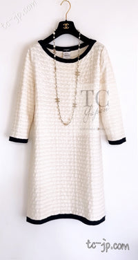 CHANEL 12C Ivory Cotton Cashmere Knit Dress 34 36 シャネル アイボリー ジャージ カシミア混 コットン ニット ワンピース 即発
