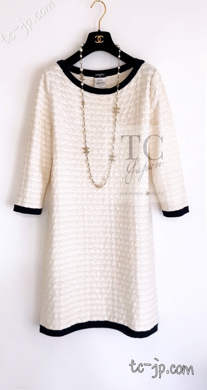 CHANEL 12C Ivory Cotton Cashmere Knit Dress 34 36 シャネル アイボリー ジャージ カシミア混 コットン ニット ワンピース 即発