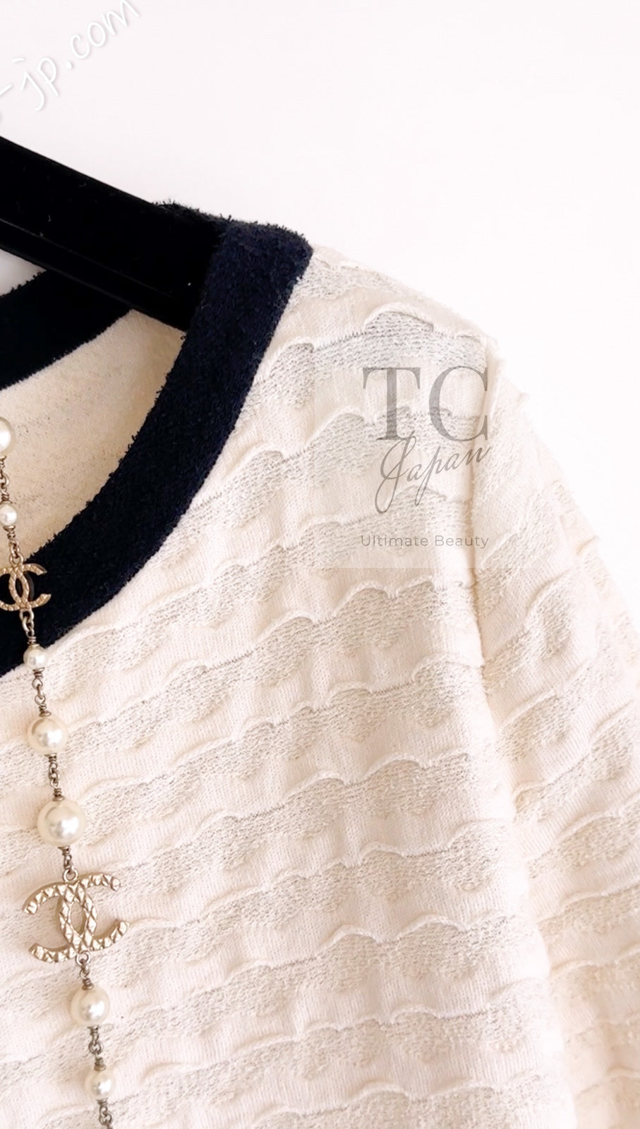 シャネル ワンピース CHANEL アイボリー ジャージ カシミア混 コットン