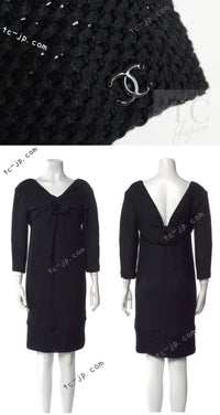 CHANEL 13S Black Mesh Cotton Dress 36 38 シャネル 女優 ハンヒョジュ着 ブラック ワッフル生地 メッシュ コットン ワンピース 即発