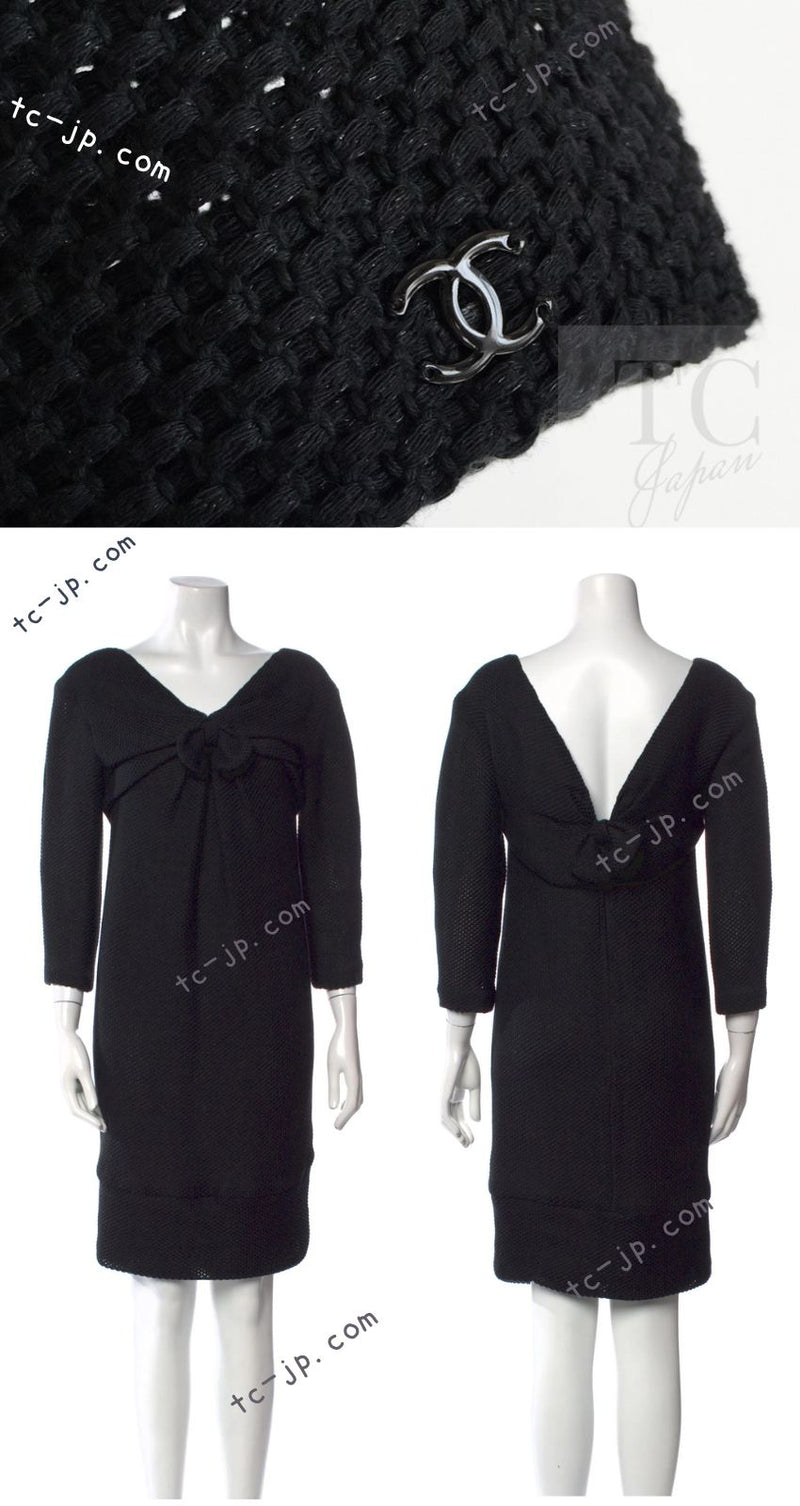 CHANEL 13S Black Mesh Cotton Dress 36 38 シャネル 女優 ハンヒョジュ着 ブラック ワッフル生地 メッシュ コットン ワンピース 即発